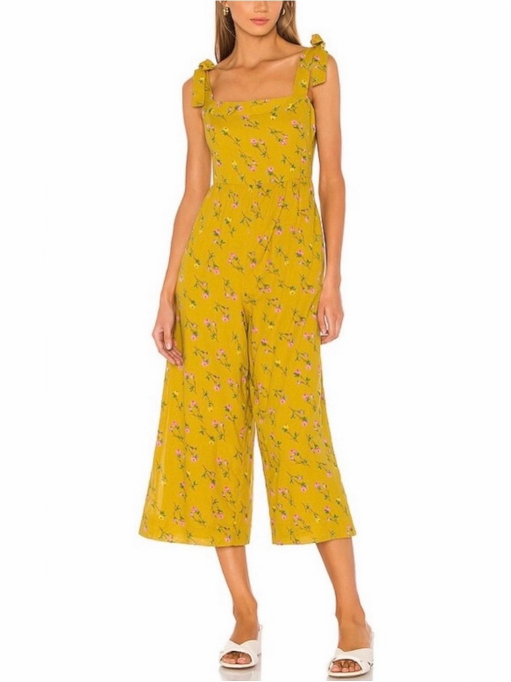 LPA Anja Yellow Floral Tie Strap Jumpsuit Small